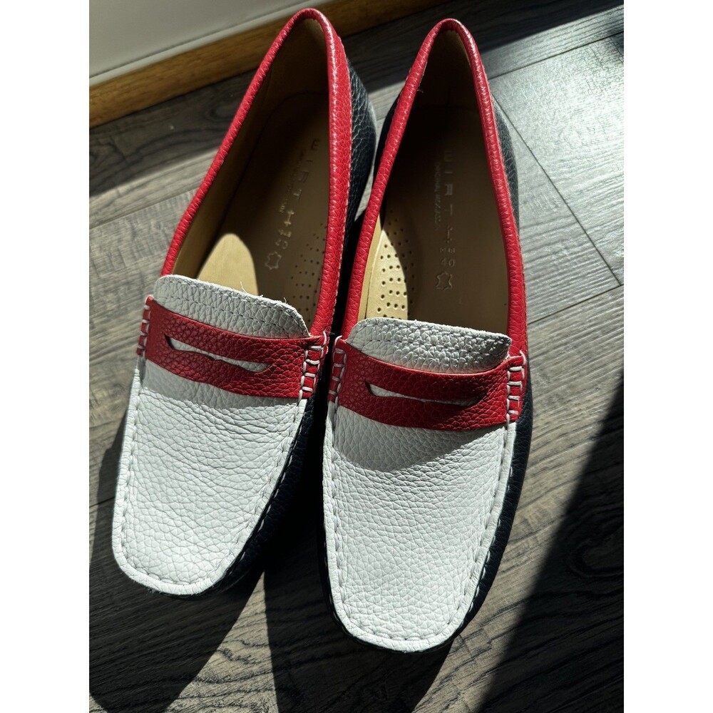 Wirth Original Moccasin Slippers – Red, White & Blue Leather – Size 40 | Men’s 7